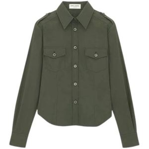Saint Laurent, Dames, Blouses & Shirts, Groen, Maat: S Katoen,