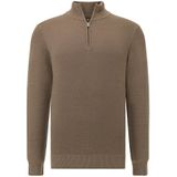Boggi Milano - Merino Wol Halve Rits Stiksel - Trui - Bruin