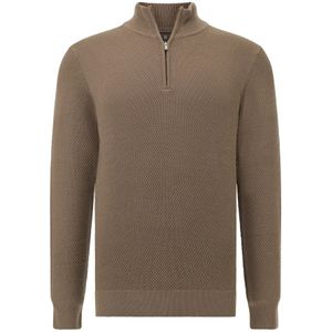 Boggi Milano - Merino Wol Halve Rits Stiksel - Trui - Bruin