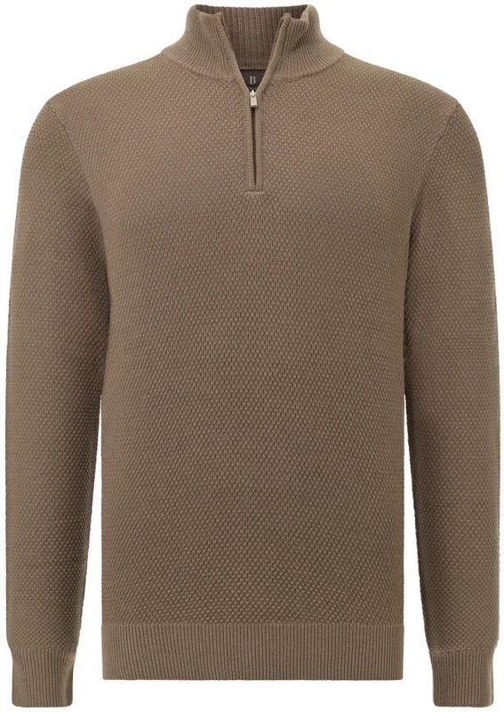 Boggi Milano - Merino Wol Halve Rits Stiksel - Trui - Bruin