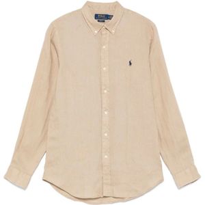 Polo Ralph Lauren - Effen Overhemd - Beige - 100% Linnen - Slim Fit