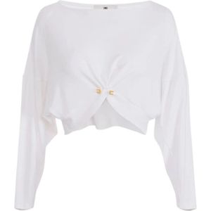 Elisabetta Franchi, Dames, Tops, Wit, Maat: S Jersey,