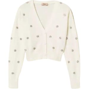 Twinset - Angora Cardigan - Wit - Dames - Met Bloemapplicaties