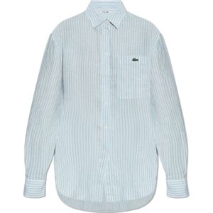 Lacoste, Dames, Blouses & Shirts, Blauw, Maat: 2XL Linnen,