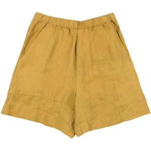 Bram's Fruit - Korte Broeken - Oranje - Linnen - Patchwork Linnen Reparatie Shorts Elastische Taille