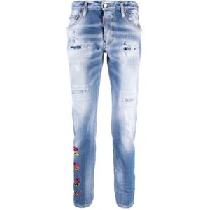 Dsquared2 Logo Print Slim-Cut Jeans , Blue , Heren , Maat: L