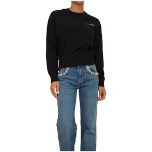 Pinko - Zwarte Sweater met Logo en Achterprint - Dames - Wol
