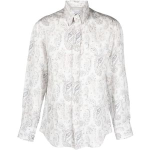 Brunello Cucinelli, Heren, Overhemden, Grijs, Maat: S Linnen,