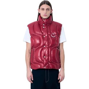 Moncler Gewatteerd Dons Gilet met Golfmotief , Red , Heren , Maat: L