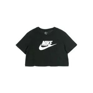 Nike Icoon Crop T-shirt Zwart/Wit , Black , Dames , Maat: M