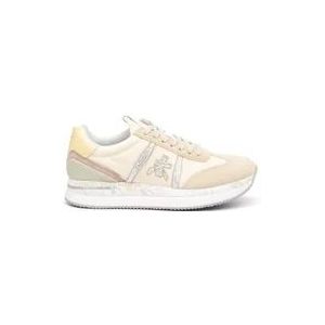 Premiata Beige Suède en Stoffen Sneakers met Zilveren Glitter Details , Multicolor , Dames , Maat: 37 EU