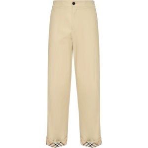 Burberry, Heren, Broeken, Beige, Maat: L Gabardine,