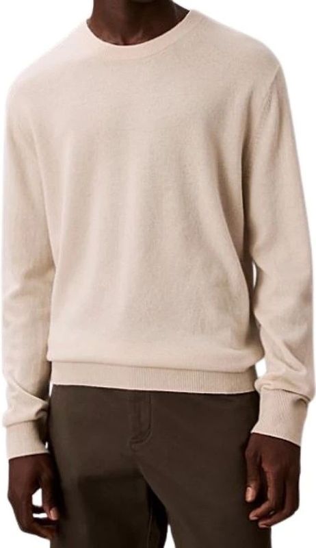 Calvin Klein - Klassieke Kasjmier Trui met Ronde Hals - Beige - Heren