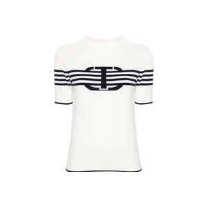 Twinset Gestreepte Gebreide Truien , White , Dames , Maat: XS