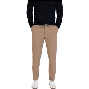 Gianni Lupo, Heren, Broeken, Beige, Maat: S Leer,