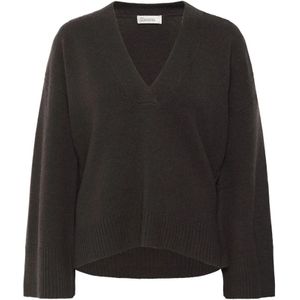 My Essential Wardrobe - HuxiMW - Trui - Donkerbruin - V-hals - Lange Mouw