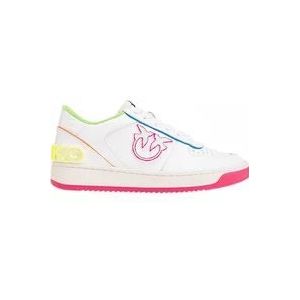 Pinko Neon Contrast Leren Basket Sneakers , White , Dames , Maat: 35 EU