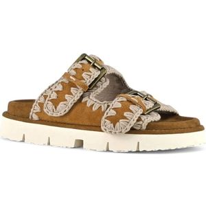 Mou - Bruine Leren Sandalen - Dames - Teenslippers
