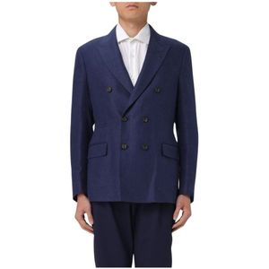 Eleventy, Heren, Jassen, Blauw, Maat: XL Linnen,