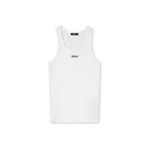 Versace Witte Mouwloze Top met Geborduurd Logo , White , Heren , Maat: XL