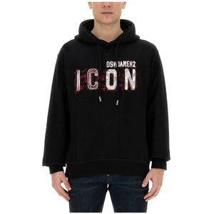 Dsquared2, Heren, Sweatshirts & Hoodies, Zwart, Maat: XL Katoen,