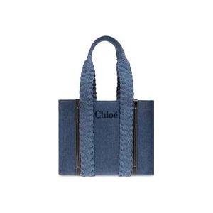 Chloé ‘Woody Large’ shopper tas , Blue , Dames , Maat: ONE Size
