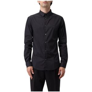 Emporio Armani, Heren, Overhemden, Zwart, Maat: L Katoen,