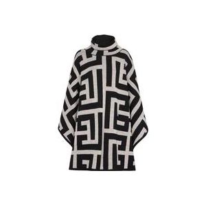 Balmain Gebreide poncho met maxi monogramprint , Black , Dames , Maat: M