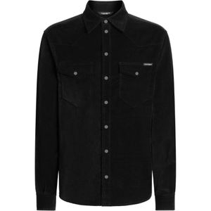 Dolce & Gabbana, Heren, Overhemden, Zwart, Maat: 2XL Zijde,