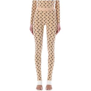 Marine Serre, Dames, Broeken, Beige, Maat: L Jersey,