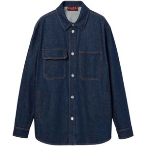 Gucci, Heren, Overhemden, Blauw, Maat: XL Denim,