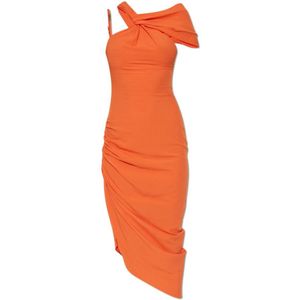 Versace Jeans Couture, Dames, Jurken, Oranje, Maat: XS Linnen,