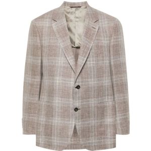 Canali, Heren, Jassen, Bruin, Maat: 2XL Linnen,