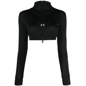 Courrèges, Dames, Sweatshirts & Hoodies, Zwart, Maat: S Poliester,