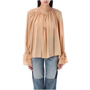 Chloé, Dames, Blouses & Shirts, Beige, Maat: S Zijde,