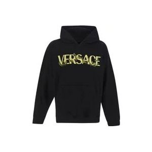 Versace Zwarte Logo Print Hoodie , Black , Heren , Maat: XL