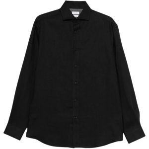 Brunello Cucinelli, Heren, Overhemden, Zwart, Maat: S Linnen,