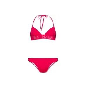 Balmain Bikini met logo , Pink , Dames , Maat: XS