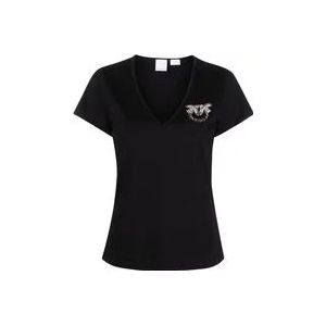 Pinko Zwarte T-shirts en Polos met Kristal-/Studversiering , Black , Dames , Maat: M