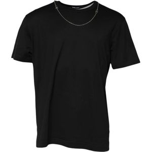 Dolce & Gabbana - Crew Neck T-shirt - Zwart - 100% Katoen - Met Zilveren Ketting
