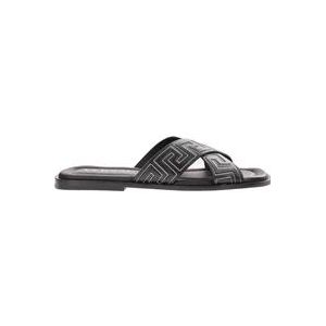 Versace Zwarte Sandaal - Regular Fit - Geschikt voor Warm Klimaat - 100% Leer , Black , Heren , Maat: 40 EU