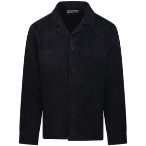 Officine Générale, Heren, Overhemden, Blauw, Maat: L Leer,