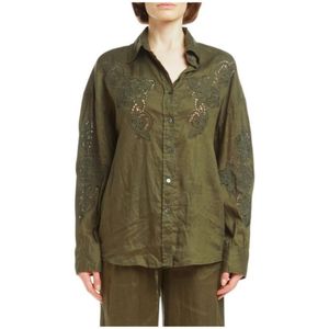 P.a.r.o.s.h., Dames, Blouses & Shirts, Groen, Maat: M Linnen,