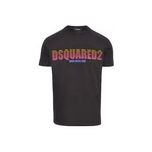 Dsquared2 Zwart Katoenen T-shirt met Iconisch Logo , Black , Heren , Maat: XL