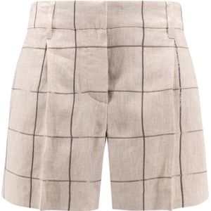 Brunello Cucinelli, Dames, Korte broeken, Beige, Maat: S Linnen,