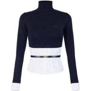 Elisabetta Franchi, Dames, Truien, Blauw, Maat: XS Viscose,