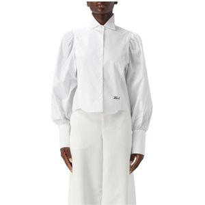 Karl Lagerfeld - Poplin Blouse - Wit - Cropped Pofmouwen - Dames