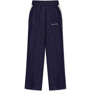 Palm Angels - Linnen Broek met Logo - Blauw - Heren