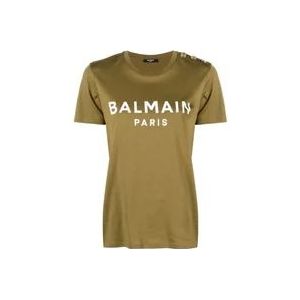 Balmain Logo-Print Katoenen T-Shirt , Green , Dames , Maat: XS