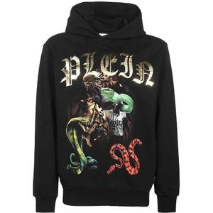 Philipp Plein, Heren, Sweatshirts & Hoodies, Zwart, Maat: M Katoen,